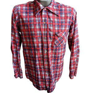 Vintage Men's Skater Flannel Medium 1980's Buttery Red/BLue Checker Grunge Punk